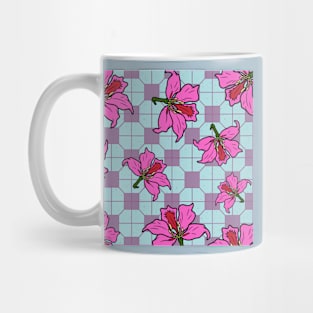 Bauhinia Flower with Blue and Pink Tile Floor Pattern - Summer Flower Pattern Mug